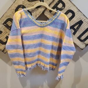 Zulily distressed striped oversized sweater size small